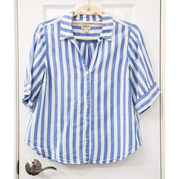 J. Crew Short-Sleeve Button-up Shirt in Wide Blue Stripe, size M - Picture 2 of 8